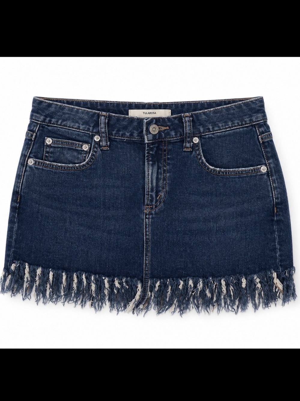 Tularosa Frayed Hem Denim Mini Skirt Dark Wash Size 25 NWOT Festival Boho